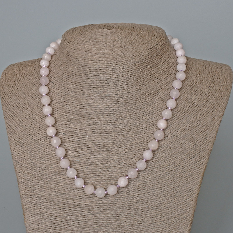 Necklace White Quartz natural stone faceted bead, diameter 8 mm+-, length 48 cm+