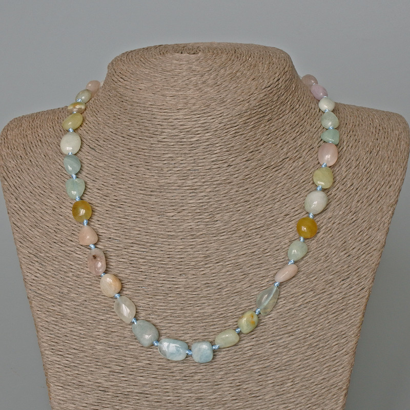 Morganite Necklace, natural stone, faceted beads, diameter 9×12 mm, length 49 cm (±)