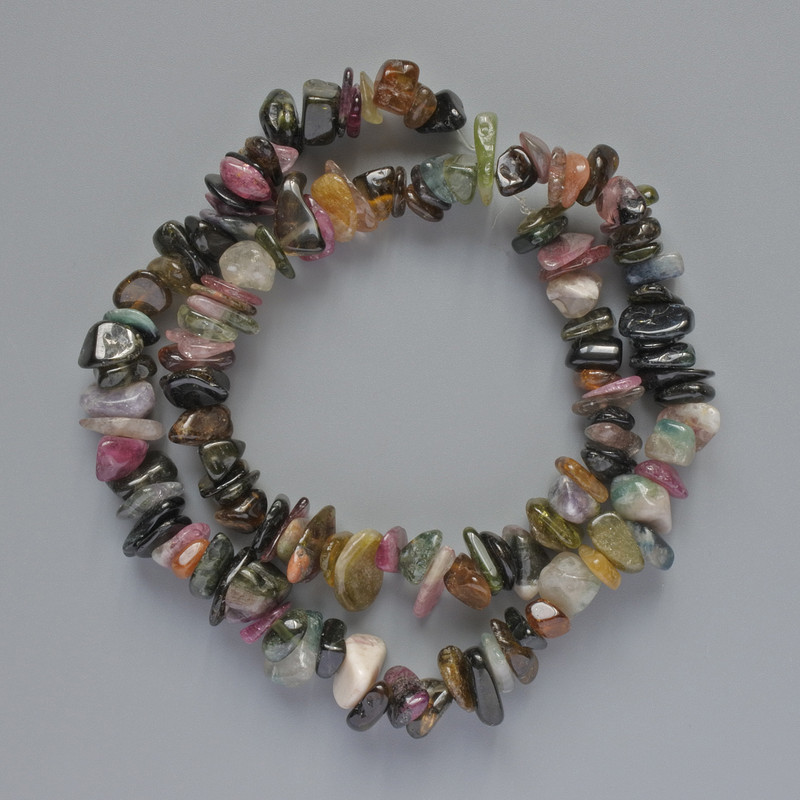 Tourmaline Beads, Natural Stone Chips, Diameter 9x3 mm, Length 40 cm on Thread