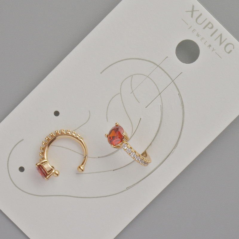 Каф Xuping з червоним кристалом та білими стразами, діаметр 13х5мм+- Позолота 18К