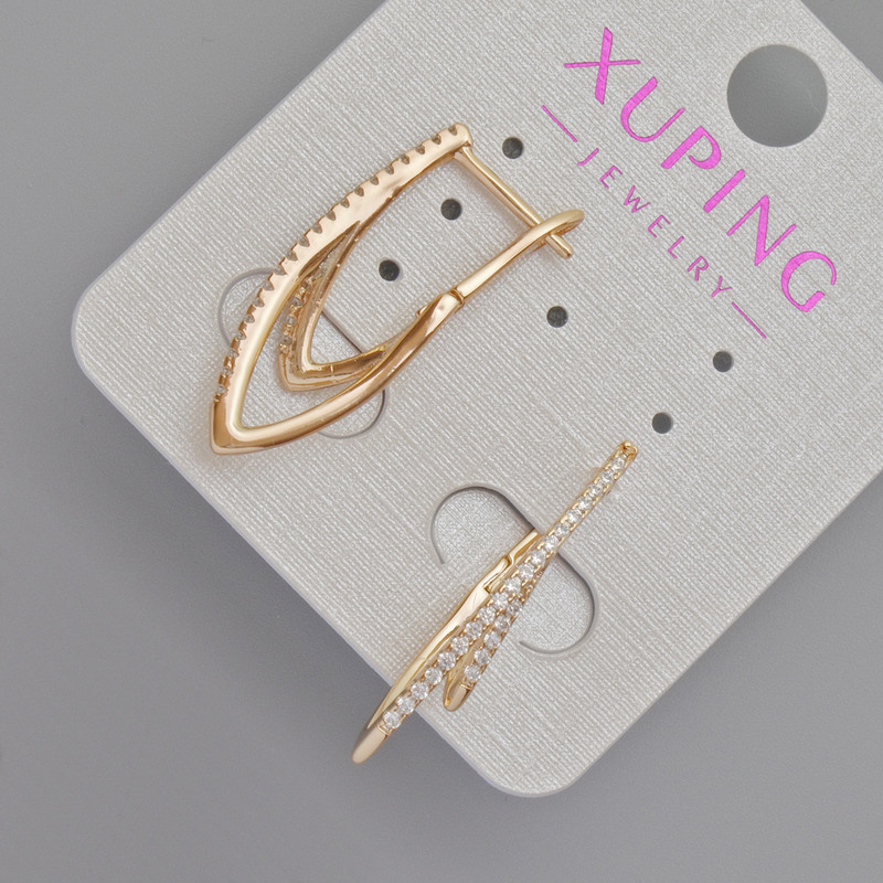 Xuping Earrings with White Crystals, 28x4.5 mm, 18K Gold Plating