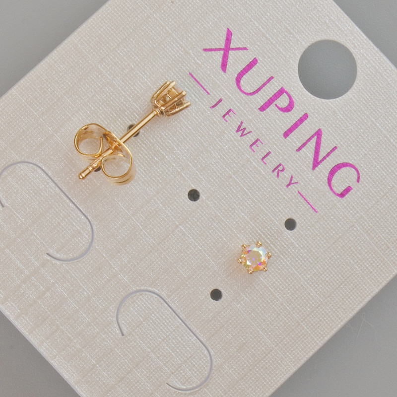 Xuping Stud Earrings with Pink Color-Changing Crystal, 4 mm Diameter, 18K Gold Plating