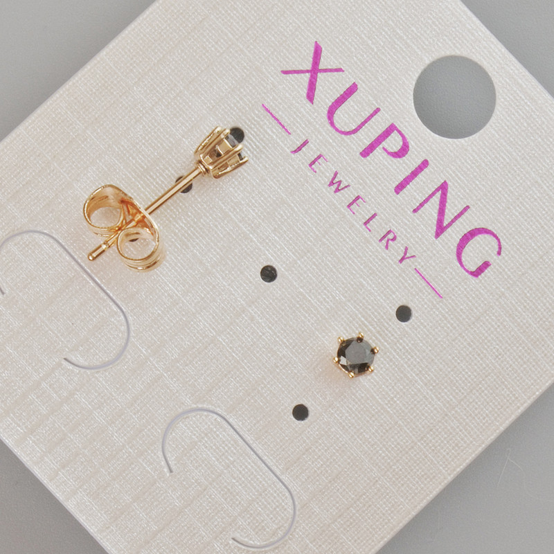 Xuping Stud Earrings with Black Crystal, 4 mm Diameter, 18K Gold Plating