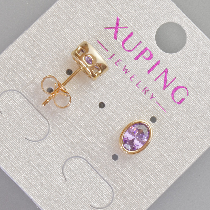 Xuping purple crystal stud earrings, 8.5 x 6.5 mm, 18K gold plated