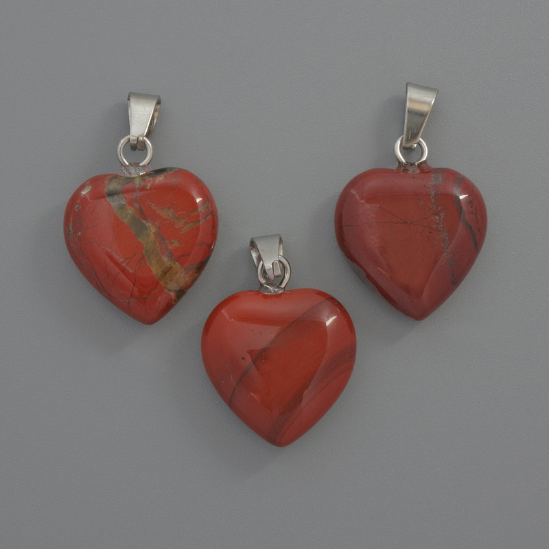 Heart Pendant, Red Jasper, diameter 15x15x6 mm +/-, length 23 mm +/-