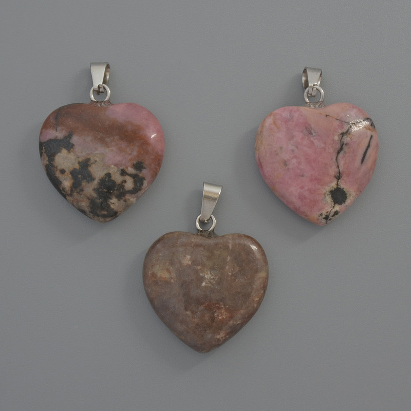 Heart Rhodonite Pendant, diameter 20×20×6 mm, length 28 mm