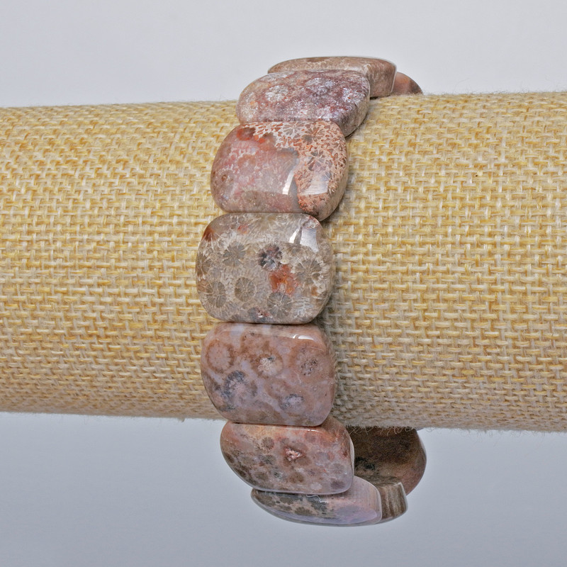 Petrified Coral Bracelet with Natural Rectangular Links, 20x15 mm, 18 cm length (Stretch)