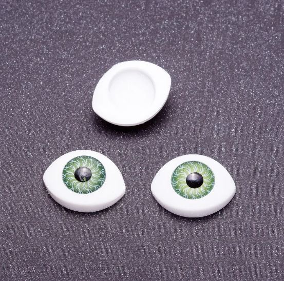 Fittings 'Live Eyes' - green pupil, 8 mm diameter, 16×12 mm, faceted, 20 pairs
