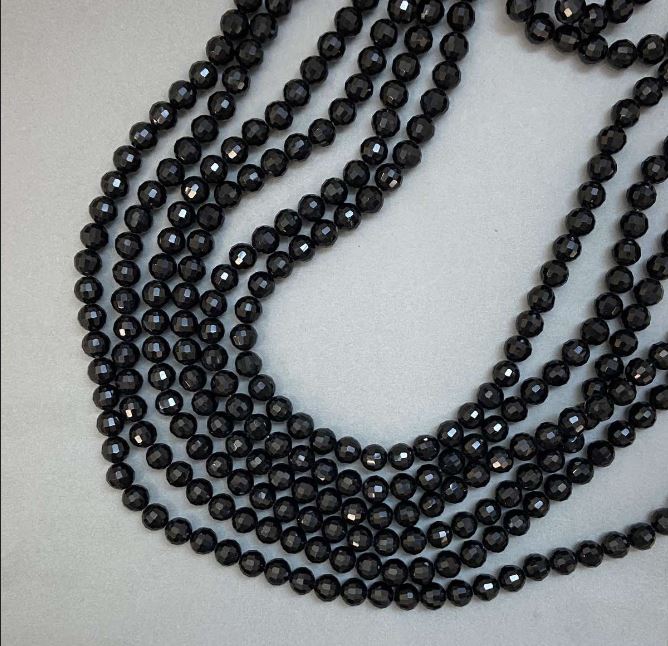 Czech Crystal Beads on Thread, Black Matte, Faceted Bead, 8 mm diameter, 50–51 cm length