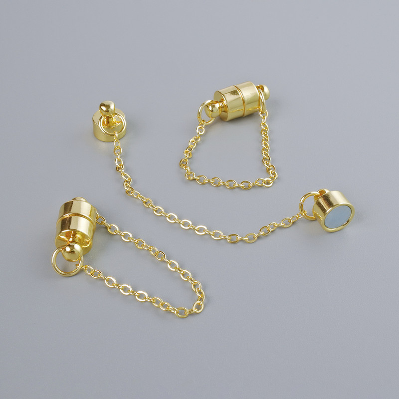 Magnetic clasp hardware, diameter 13×6 mm, gold-tone metal with chain, length 5 cm