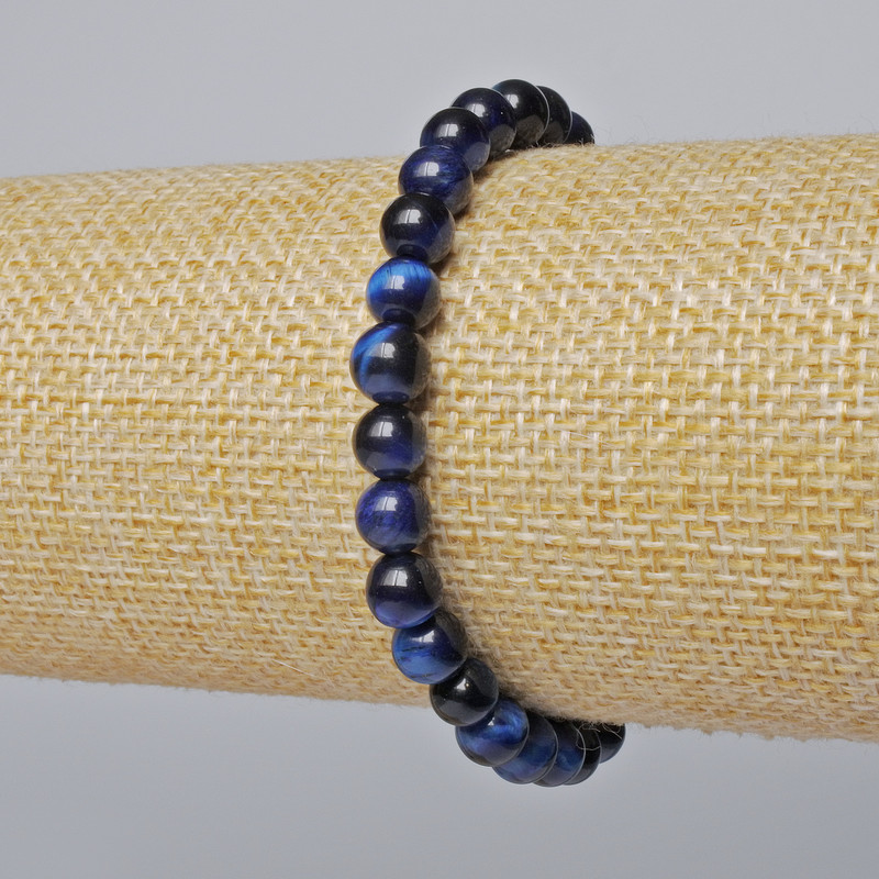 Blue Cat's Eye Bracelet with Natural Stone, smooth beads, diameter 6.5 mm, length 18 cm (stretch)