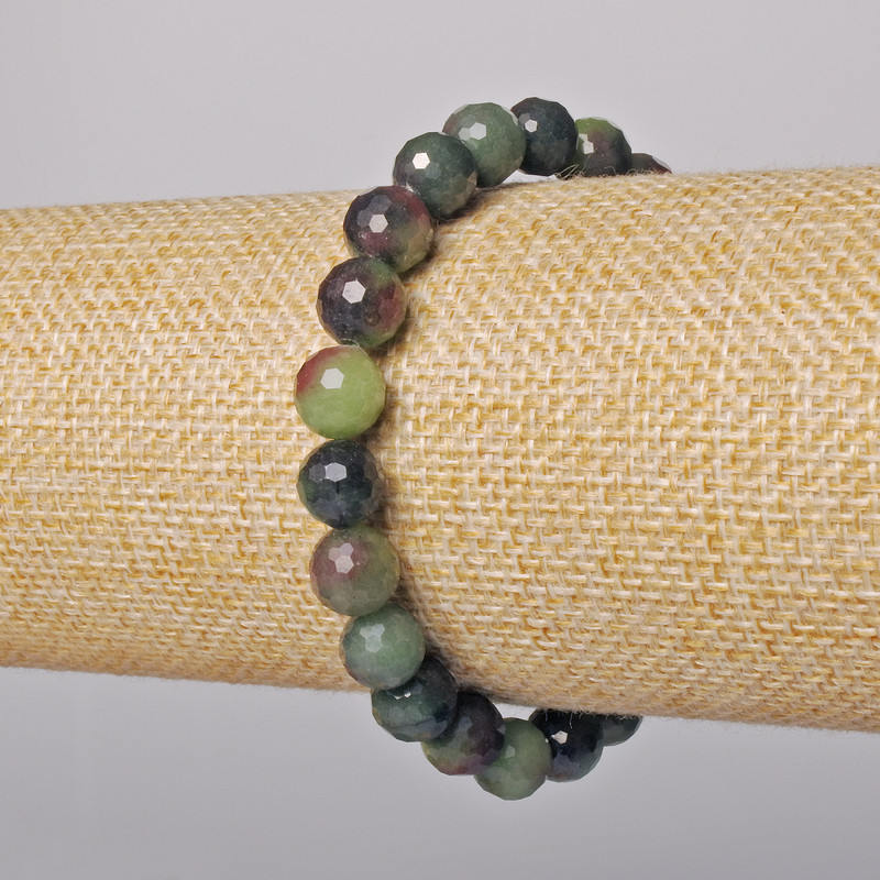 Zoisite Natural Stone Bracelet with Faceted Beads, 8 mm Diameter ±, 18 cm Length ± (Stretch)