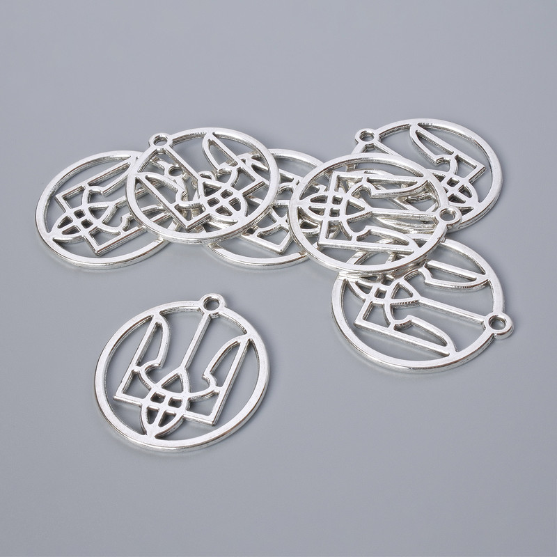 Pendant findings 'Coat of Arms', diameter 26.5×25 mm, hole diameter 1.9 mm, pack size 7 pcs +/- silver-tone metal color