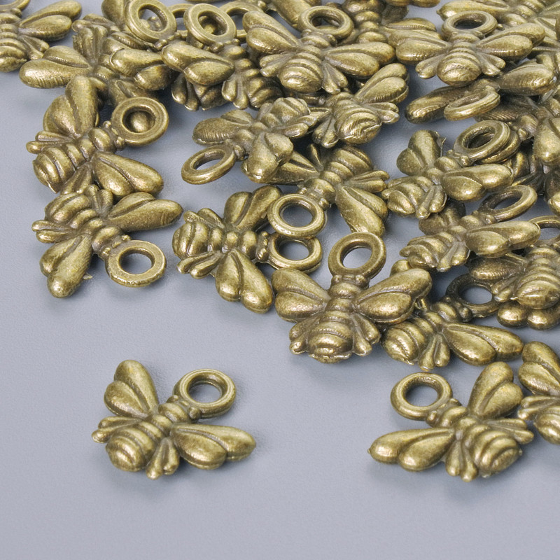Pendant findings 'Bee', diameter 10x11mm, bore diameter 1.9mm, pack 33 pcs ± bronze-colored metal
