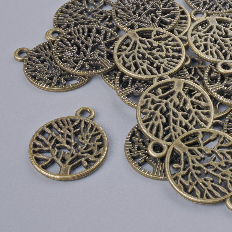 Pendant finding 'Tree', size 20×16 mm, 5 mm thick, hole diameter 2 mm, pack of 16 pcs ± bronze metal color