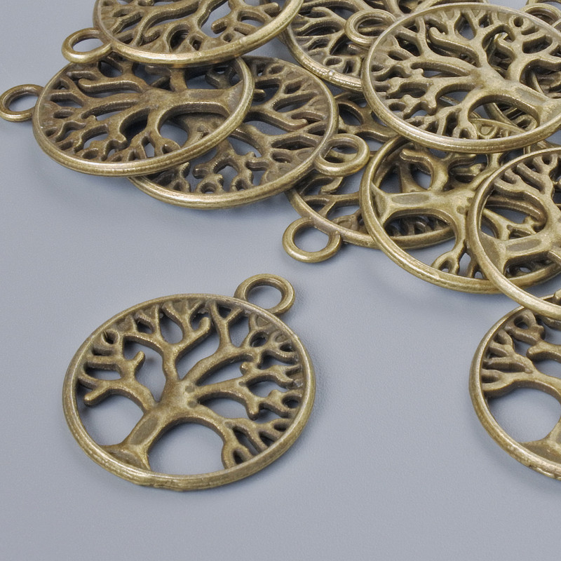 Pendant finding 'Tree', 24×20 mm, hole diameter 2.7 mm, pack of 13 pcs, bronze-colored metal