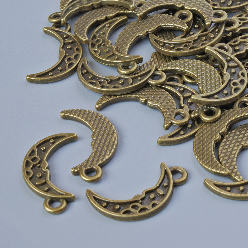 Pendant findings 'Moon', dimensions 17.5 × 9 mm, hole diameter 1.8 mm, packaging 30 pcs ±, bronze metal color