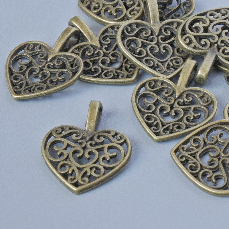 Pendant Finding 'Heart', dimensions 17.5×14 mm, hole size 3.3×2 mm, finish 12 pcs ± bronze metal color