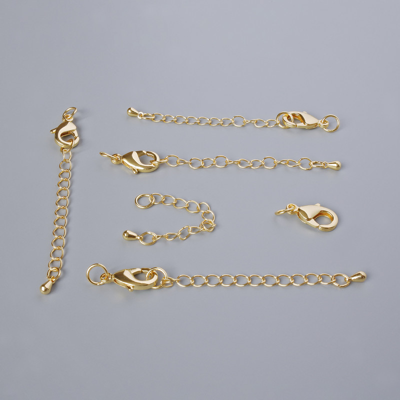 Фурнітура застібка карабін, діаметр 15х8мм з подовжувальним ланцюжком, довжина 5, 5см, золотистий колір металу, 1шт