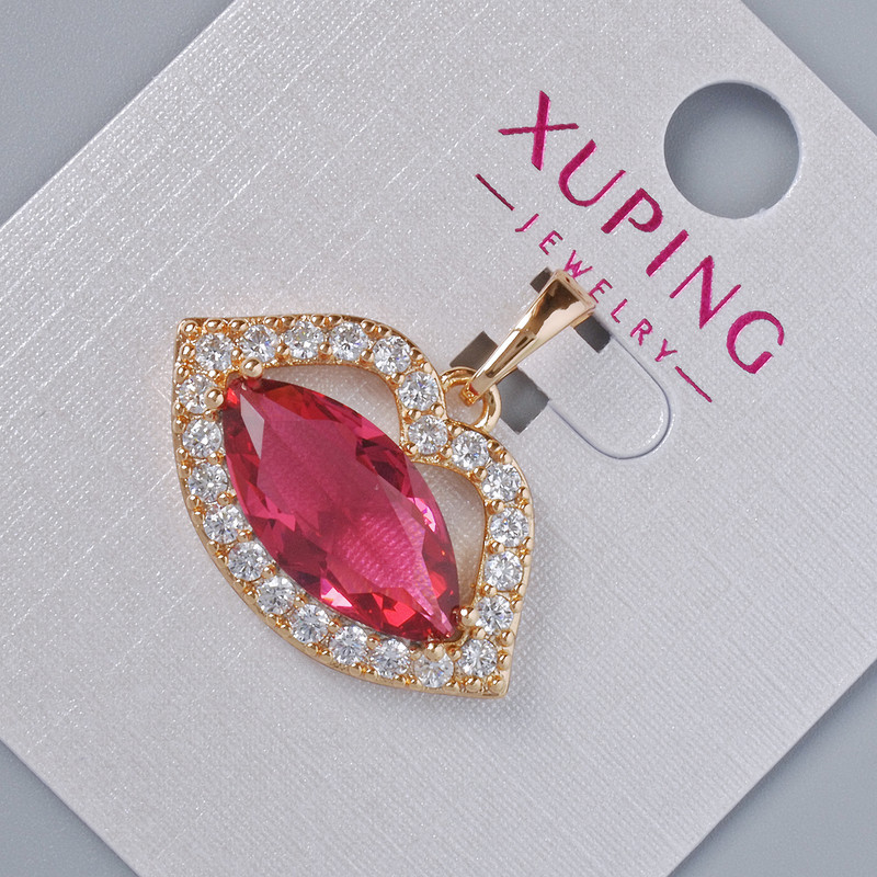 Pendant 'Lips' Xuping with white rhinestones and red crystal, diameter 17x24 mm, length 23 mm, 18K gold plating