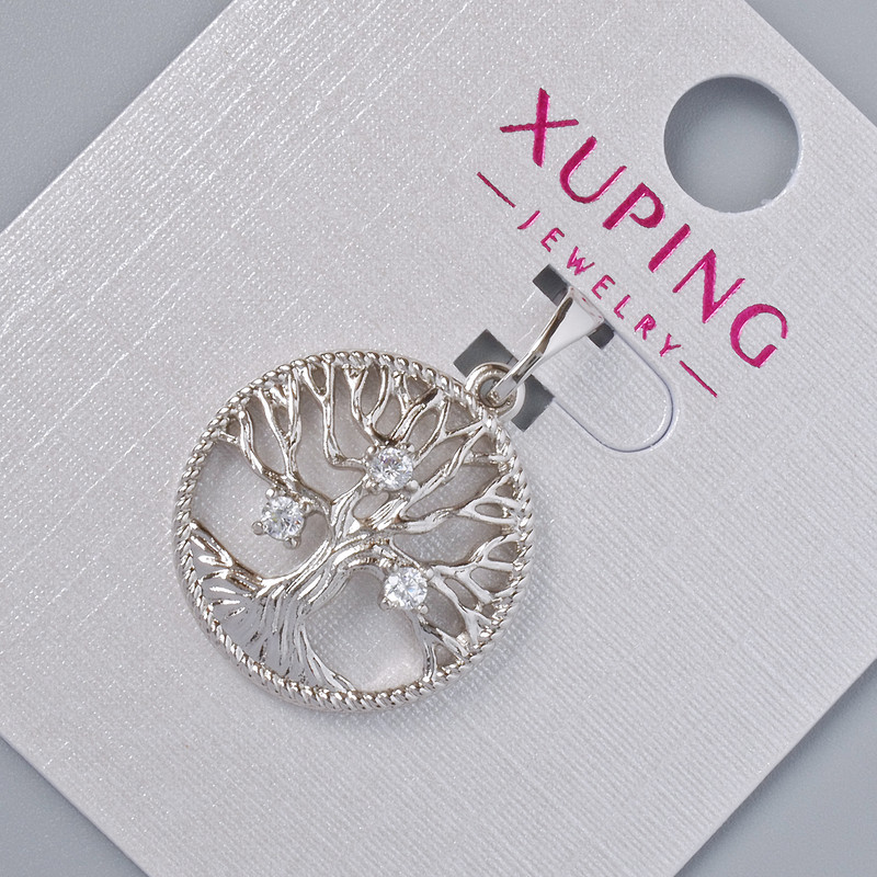 Pendant 'Tree' Xuping with white crystals, diameter 20x18 mm +/-, length 25.5 mm +/- rhodium-plated