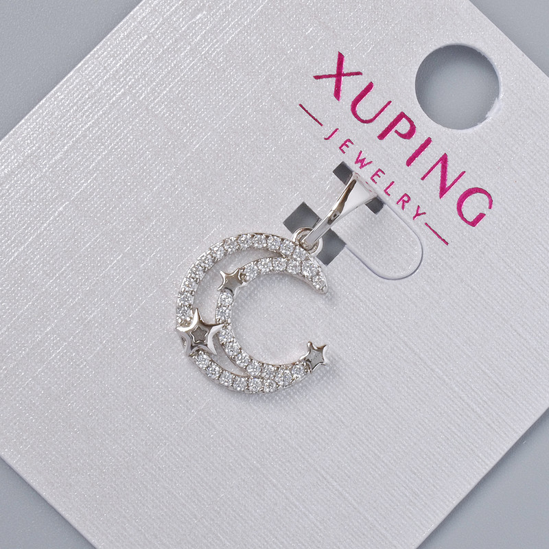 Pendant 'Moon' Xuping with White Crystals, Diameter 14x13 mm, Length 20 mm, Rhodium-Plated