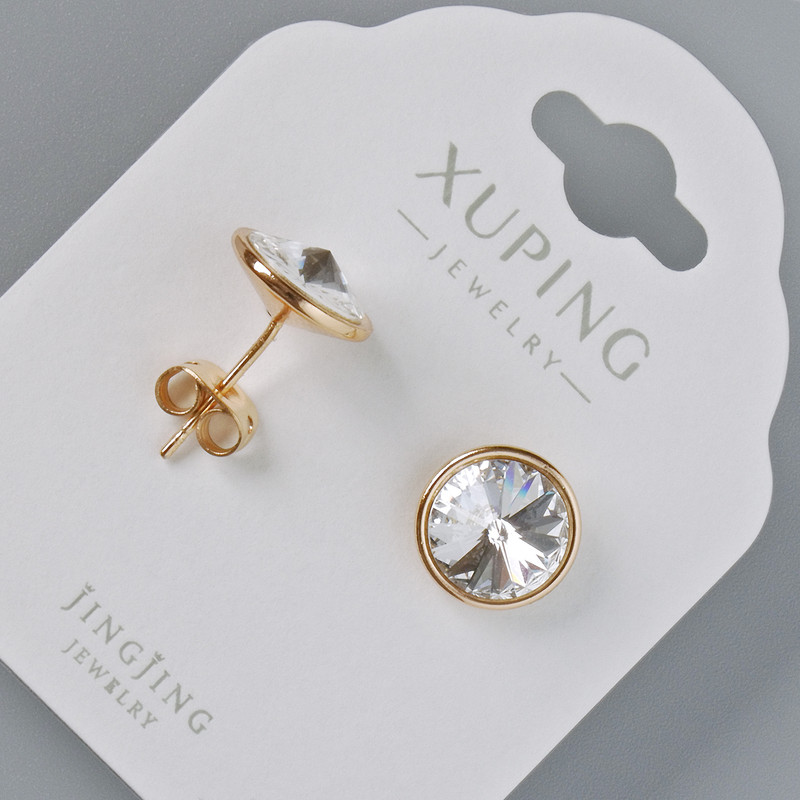 Xuping Stud Earrings with Swarovski Crystals, White Color, 10 mm Diameter, 18K Gold Plating