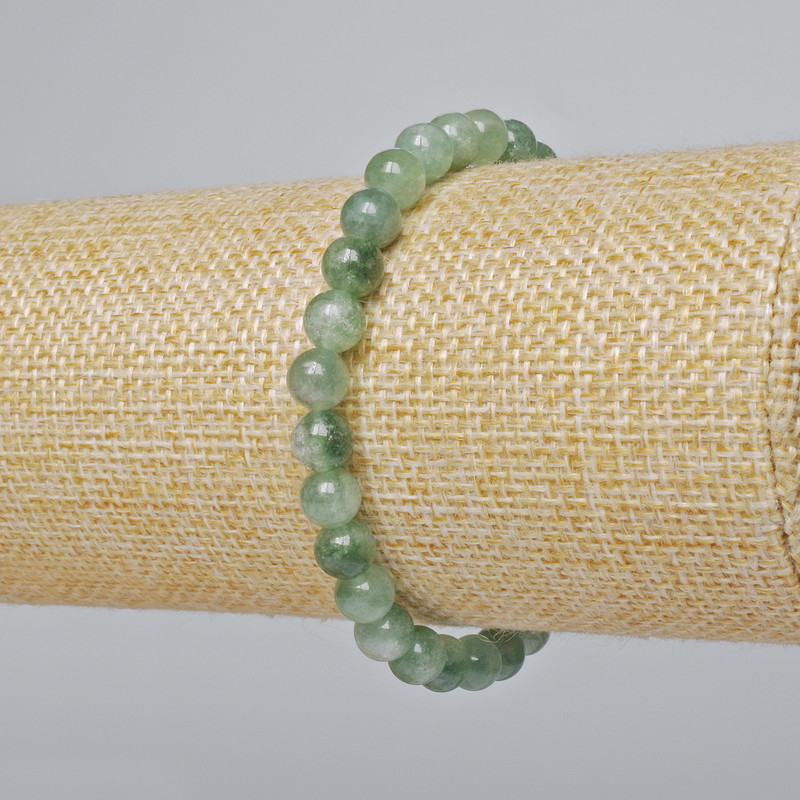 Jadeite Bracelet with Smooth Beads, 6.5 mm Diameter, 18 cm Length (Stretch)