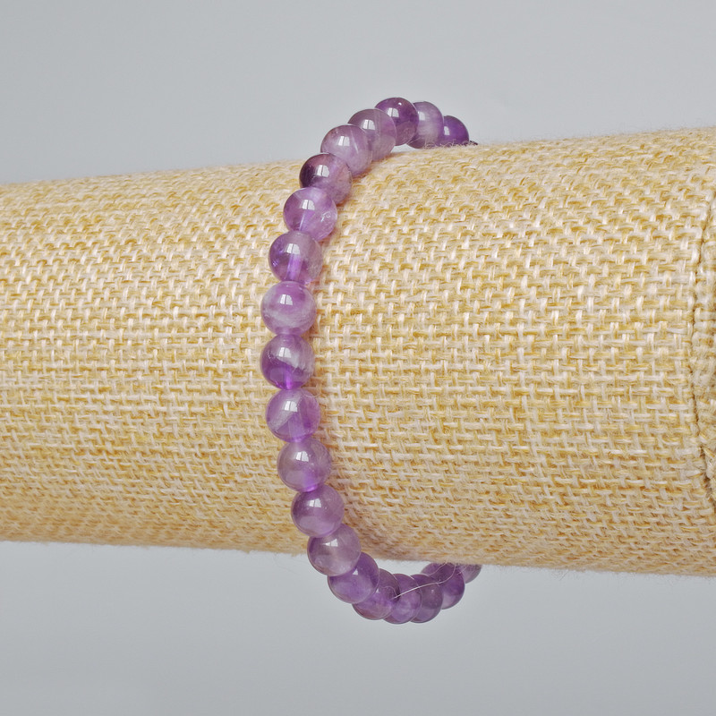 Amethyst bracelet with natural amethyst, smooth beads, 6 mm diameter, 18 cm long (stretch)