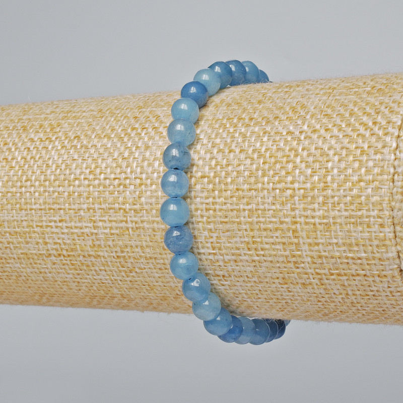 Aquamarine Bracelet with Smooth Beads, 6mm Diameter, 18cm Length, Stretch