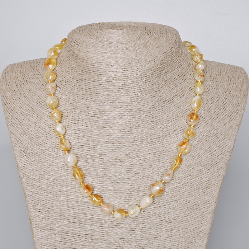 Necklace Citrine natural stone, faceted, diameter 9x11 mm +-, length 47-49 cm+