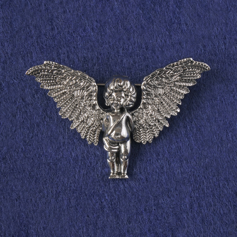 Angel Brooch-Pendant in Silver-Tone Metal 33x51mm+