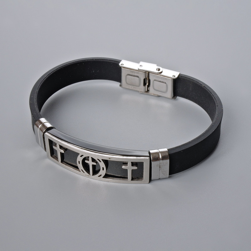 Men's bracelet with metal inlays, length 21 cm, thickness 10 mm (+/-), insert thickness 11.5 mm (+/-), rubber