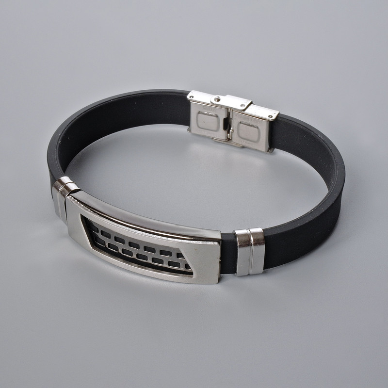 Men's rubber bracelet with metal inlays, length 21 cm, thickness 10 mm ±, inlay thickness 11.5 mm ±