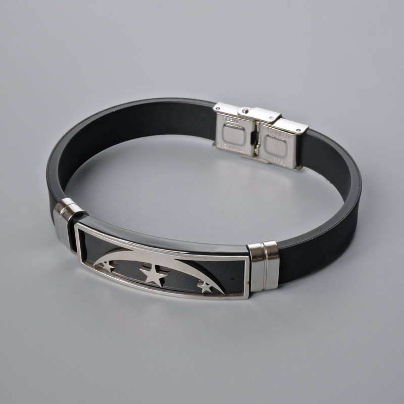 Men's bracelet with metal inserts, length 21 cm, thickness 10 mm (+/-), insert thickness 11 mm (+/-), rubber