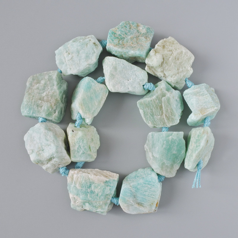 Unpolished Amazonite Beads, Pebble-Shaped Natural Stone, 21x26 mm, approximately 42 cm long on a thread