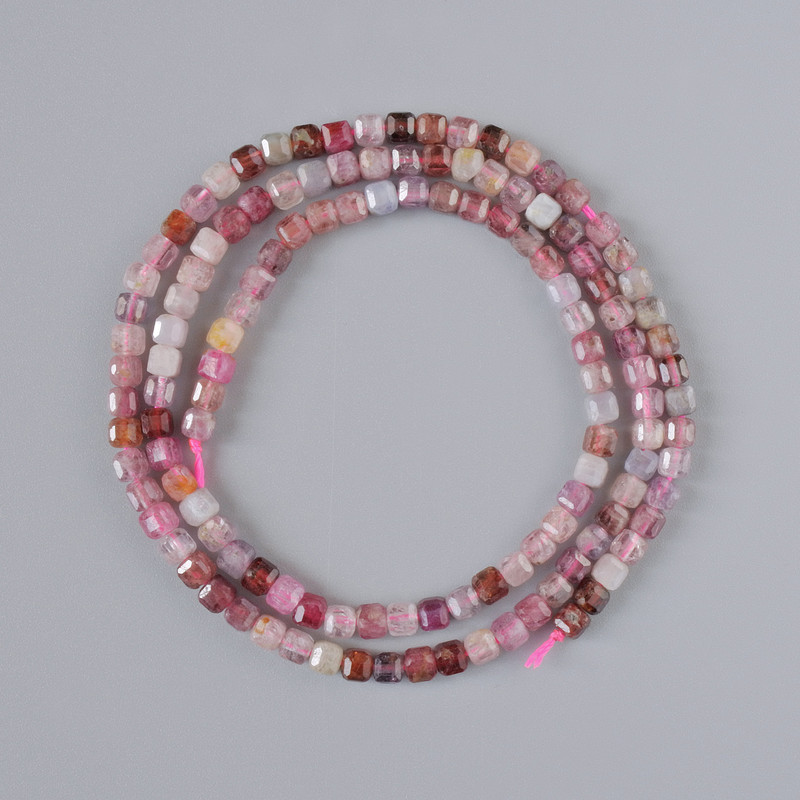 Tourmaline Beads, Natural Stone, Faceted Cubes, 3mm Diameter, 38cm Length on Thread