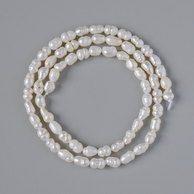 Relief-textured freshwater pearl beads, diameter about 3.5–5 mm, length about 33 cm on a thread
