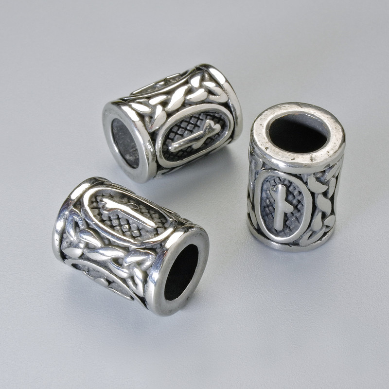 Bead finding 'Nordic rune', diameter 13x10 mm +/-, hole diameter 6 mm, silvery metal color, 1 pc