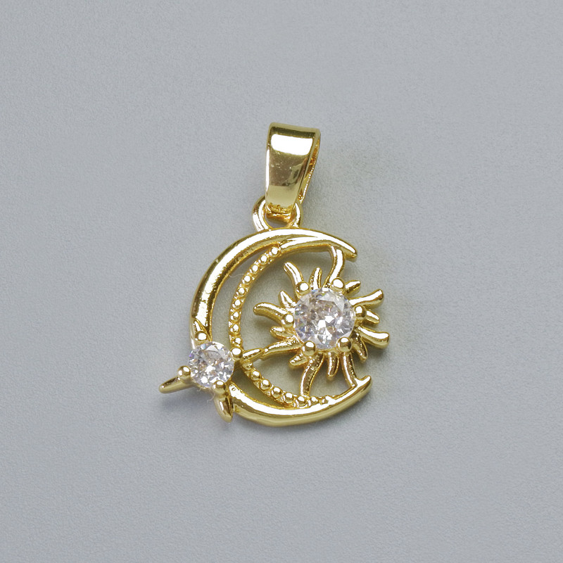 Pendant 'Moon' with white crystals, golden metal, diameter 16x16 mm, length 21 mm