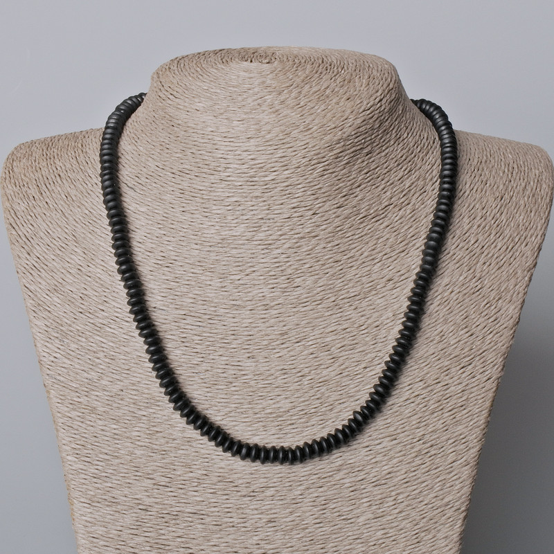 Necklace of Synthetic Shungite, Smooth Rondel Beads, 6x3 mm, Length 45–48 cm
