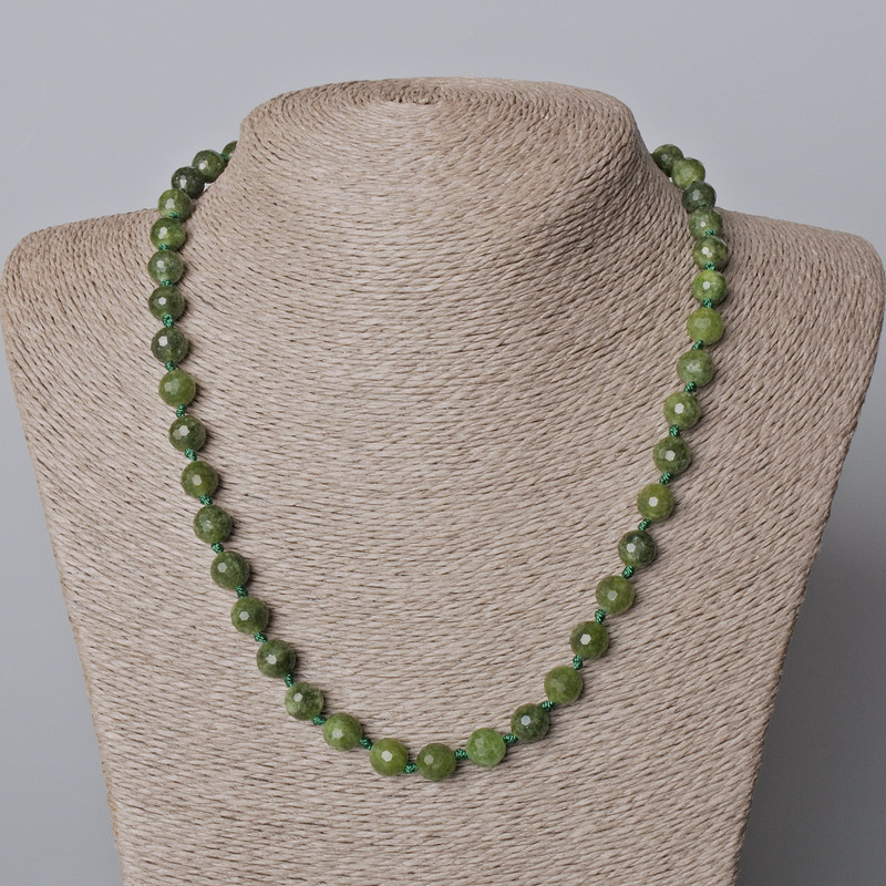 Jadeite Necklace with natural stone, faceted bead, 8mm diameter, length 45-49 cm
