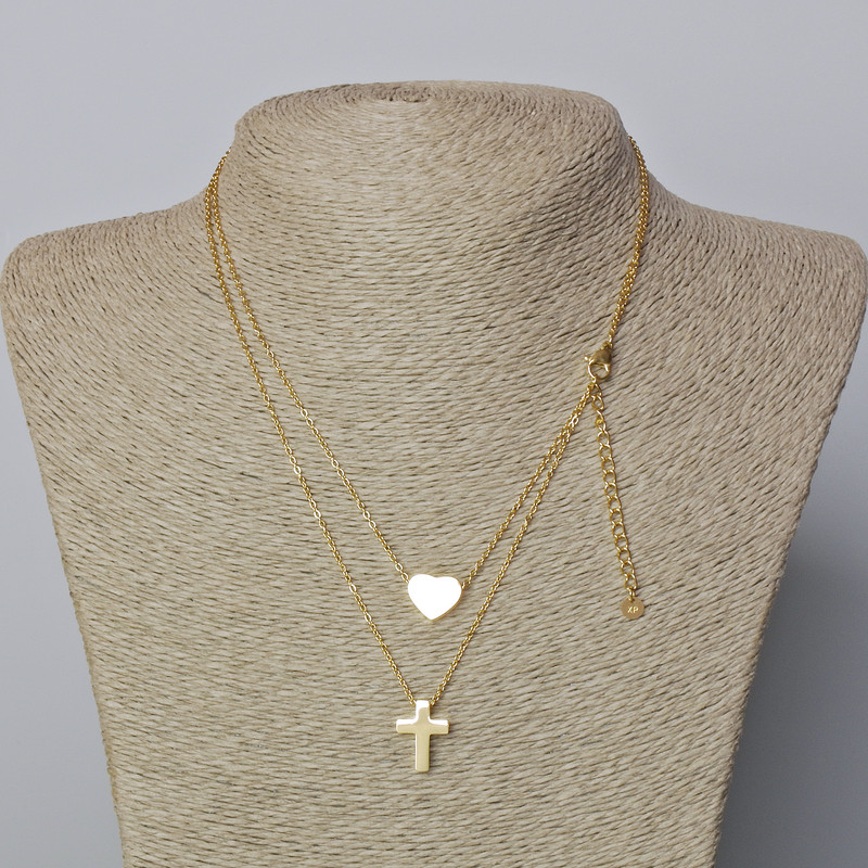 Ланцюжок Xuping Позолота лимонна, товщина 1, 4мм з підвіскою "Серце та Хрест", діаметр 10х12мм, 15х11мм+-, довжина 39-44см+