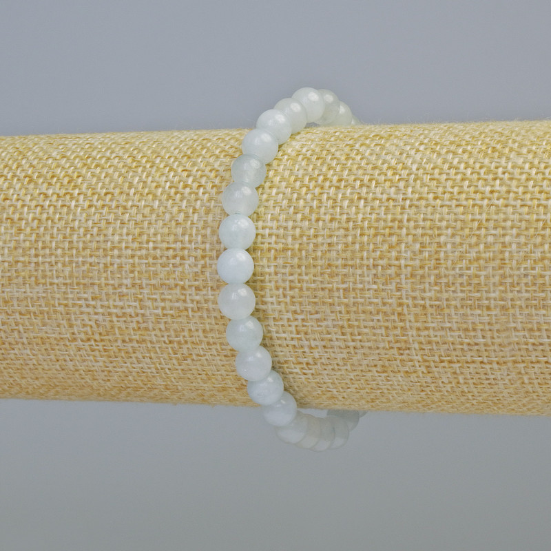 Aquamarine Bracelet with Natural Stone, Smooth Bead, 6mm Diameter, Stretch, 18cm Length