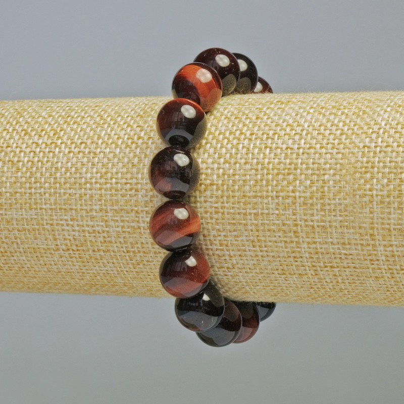 Bull's Eye Bracelet with Natural Stone, Smooth Beads, 12mm diameter ± (stretch), length 18cm+