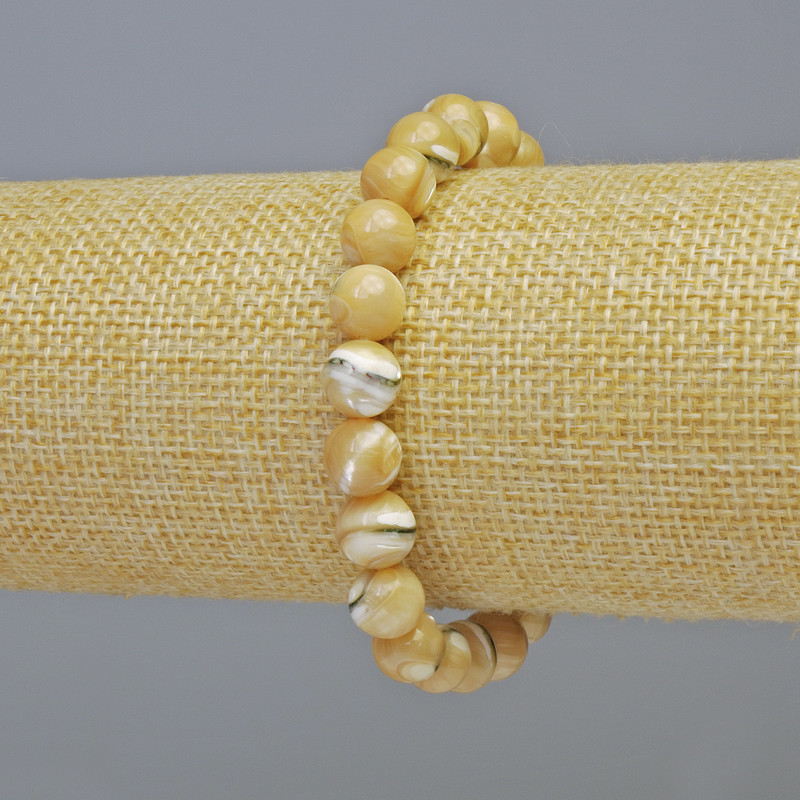 Bracelet with natural mother-of-pearl, smooth bead, 8.5 mm diameter ± (stretch), length 18 cm+