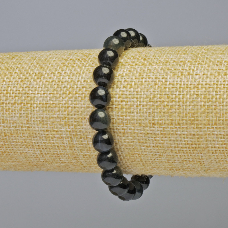 Hawk's Eye Bracelet - natural stone smooth bead, diameter 8.5 mm ± (stretch), length 18 cm+