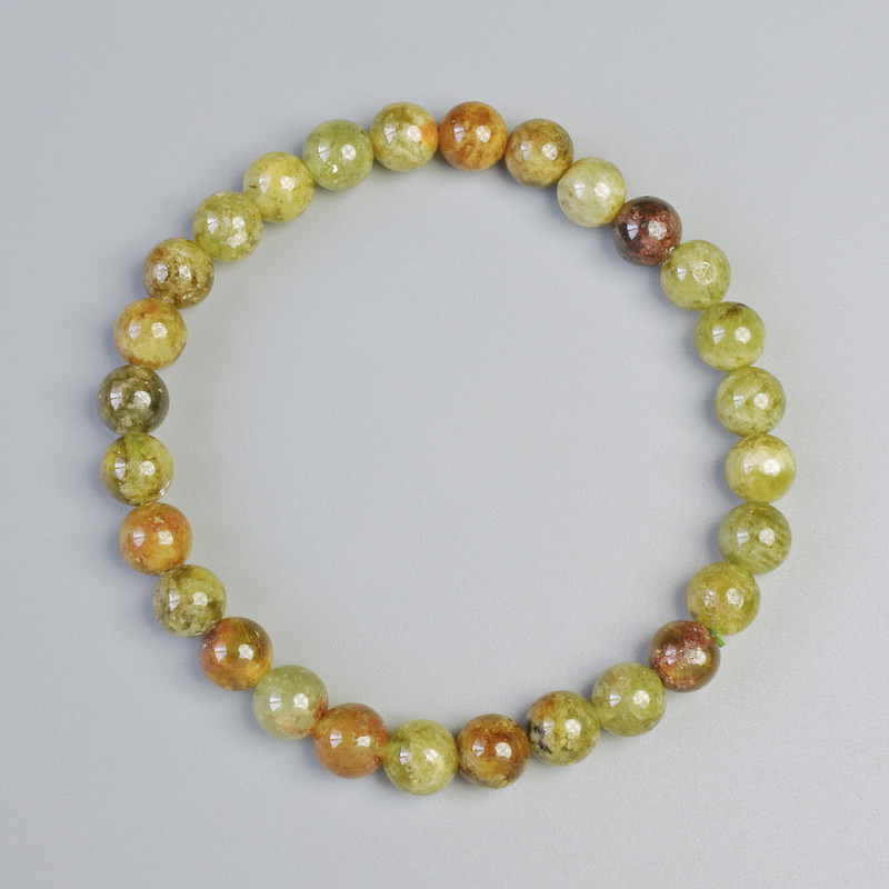Bracelet Grossular (Green Garnet) natural stone smooth bead, diameter 7 mm ± (stretch), length 18 cm+