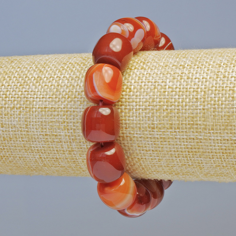 Carnelian bracelet with natural smooth cylindrical beads, diameter 15×13 mm, 5 mm ± (stretch), length 18 cm+