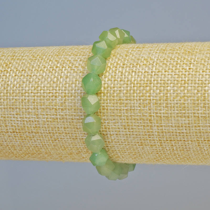 Bracelet of natural nephrite — faceted beads, diameter 7.5×8.5 mm ± (stretch), length 18 cm+